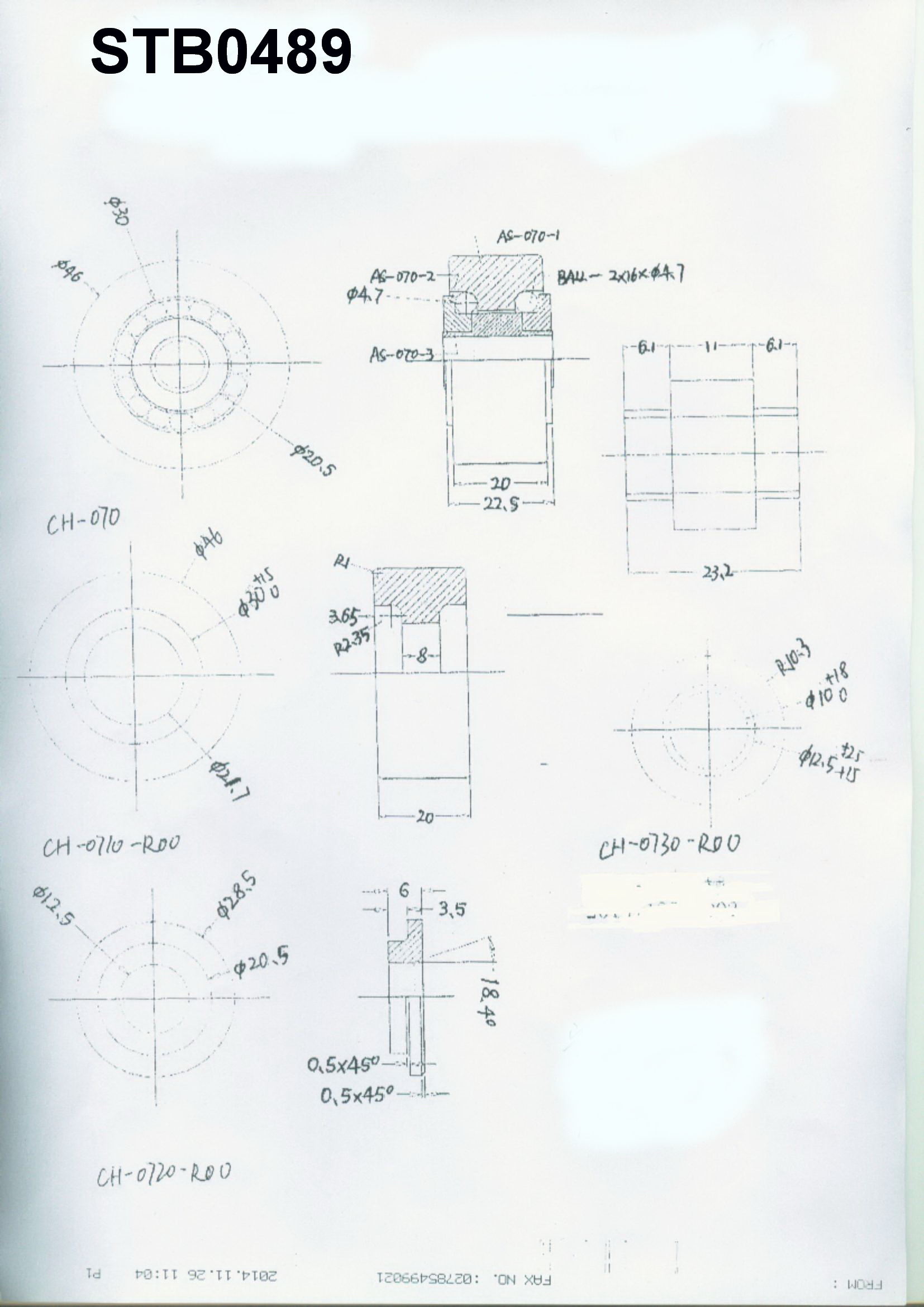 STB0489 非标双列满球轴承 尺寸：21.5*46*22.5 产品编号:STB0489